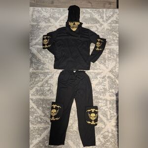 Gold Skull Ninja Warrior Halloween Costume Cosplay Child's Size 8-10 Unisex EUC